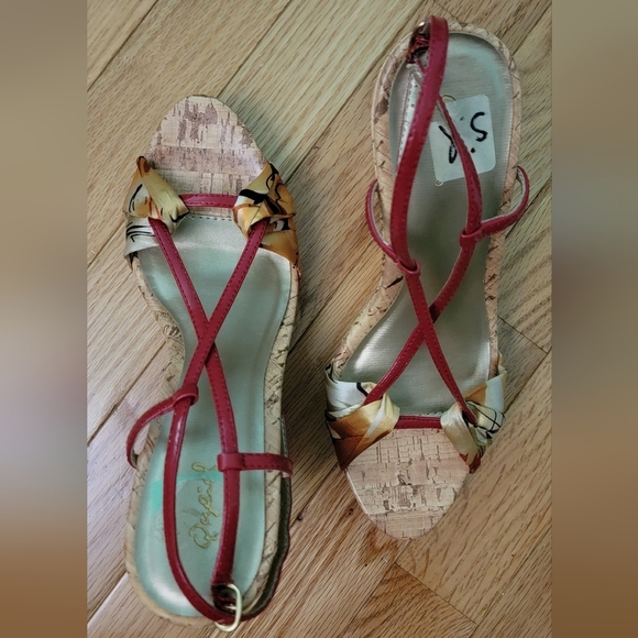 Qupid 8.5m Florsl Fabric Strappy Cork Wedge Heels - Picture 7 of 7